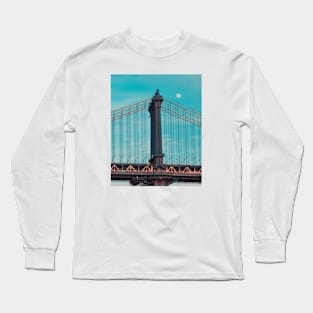 The Moon Above the Manhattan Bridge Long Sleeve T-Shirt